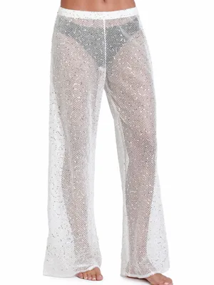 Jordan Taylor White Wide-Leg Mesh Pants Cover Up with Iridescent Sequence Sz S thumbnail 6