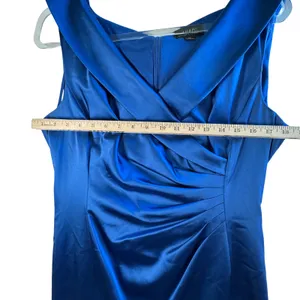 Tahari Arthur S. Levine Royal Blue Satin Ruched Cocktail Dress Sz‎ 14 Evening thumbnail 6