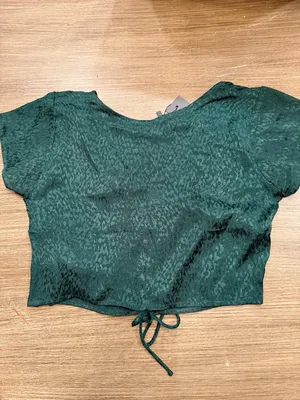 Motel Rocks Emerald Green V-Neck Drawstring Crop Top Sz XS NWT thumbnail 2