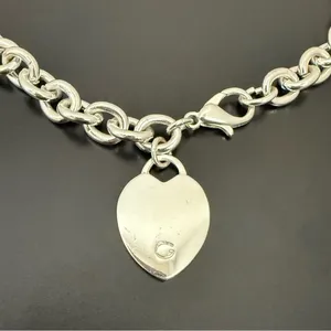 Unsigned Silver-tone Chunky Chain Heart Pendant “G” Stamped 16” Necklace 55g. thumbnail 8