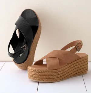 Garnet Hill Audrey Platform Espadrilles Crossover Strap Sandals Black 40 US 10 thumbnail 1