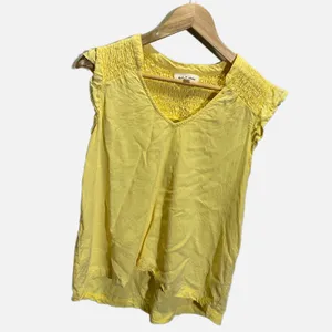 Cloth & Stone V-Neck Smocked Ruffle Blouse‎ Womens Medium Yellow Excellent Boho thumbnail 3