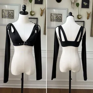 Outcast Harmony Long Sleeve Plunging Neck Crop Top Silver Buckles $65 L thumbnail 2