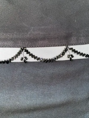 BEADED Scalloped-Edge scarf wrap hijab veil lightweight black gray size 27” X 72 thumbnail 3