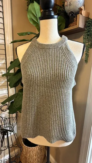 Madewell Gray Ribbed Knit Top thumbnail 1