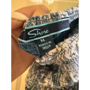 Shore Brand Blue Paisley Cotton Halter Maxi Dress Smocked Cutout Shell Tassels M thumbnail 3