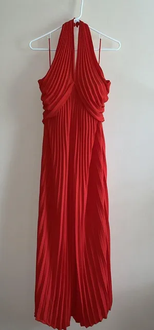 Reiss NWT ROYA HALTER NECK PLEAT Red MIDI DRESS thumbnail 10