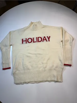 Elan Cream Cowlneck Sweater with Red 'HOLIDAY' Lettering thumbnail 2