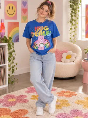 Care Bears Hug Dealer T Shirt Small S Blue Graphic Tee Rainbow Cheer Bear Retro thumbnail 2