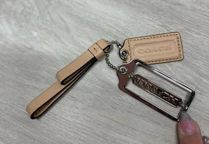Luxury Tan and Silver Leather Keychain Handbag Chains Accessories thumbnail 3