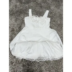 Dress White Lace Corset Fit Flare Mini Milkmaid Babydoll Cottagecore Women L thumbnail 8