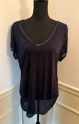 Superdry Sheer Navy Burnout V-Neck Tee Short Sleeve Top Slub Lightweight Layer thumbnail 1