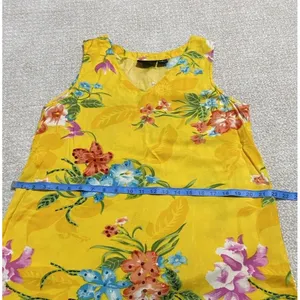 Indian Tropical Fashion Yellow Floral Beaded Sequin Rayon Sundress V-Neck M thumbnail 4
