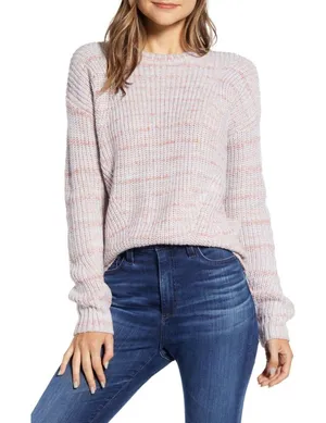 Lucky Brand Sweater Pink Striped Marled Crewneck Knit Chunky Women Medium‎ NWT thumbnail 1