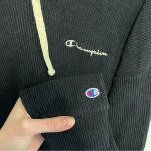 NWT Champion Black Ribbed Athletic Hoodie Cream Accents - L thumbnail 2