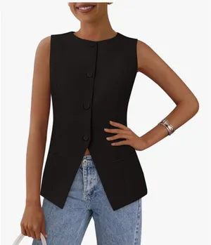 PRETTYGARDEN Black blouse vest thumbnail 1