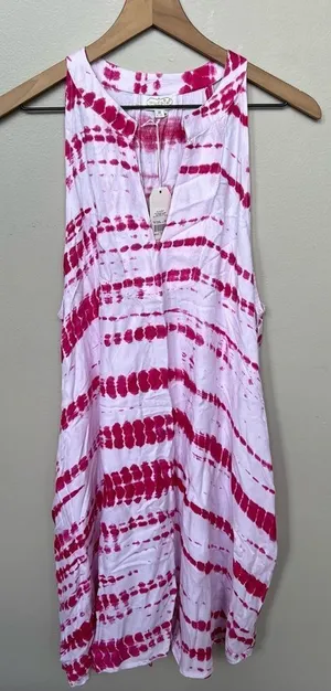 Mud Pie Pink and White Tie-Dye Cover-Up Swing Dress NWT Medium thumbnail 1
