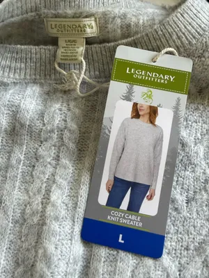 Legendary Outfitters Women’s Cable Knit Crewneck Sweater Light Gray Size L thumbnail 10