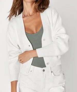 Lulus Ivory White Button Up Cropped Cardigan Sweater Knit thumbnail 1