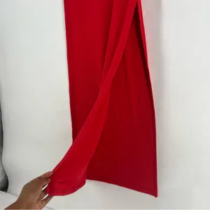 Haute Monde Red Stretch Ribbed Jersey Knit Side Slit Bodycon‎ Scoop Maxi Dress S thumbnail 6