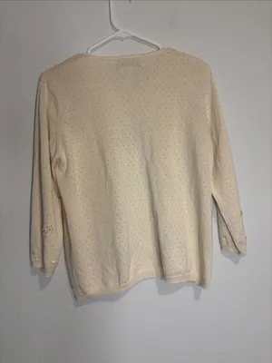 Vintage Joseph A. Cream Floral Embellished silk Knit Cardigan xl thumbnail 5