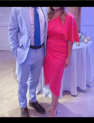 Amazon One Shoulder Pink midi Dress thumbnail 3