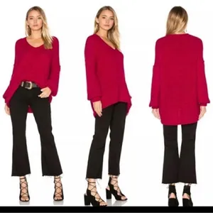 Free People All Mine Sweater Slouchy Alpaca Blend Raspberry Pink Large Oversized thumbnail 13