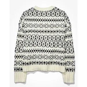 AMERICAN EAGLE Outfitters Fairisle Crew Neck Sweater Black White Fair Isle Small thumbnail 11