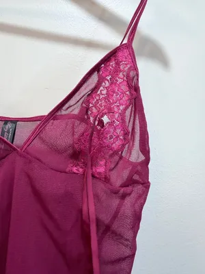 Victorias Secret Sexy Little Things Sheer Mesh Lace Cami Magenta VTG L thumbnail 7