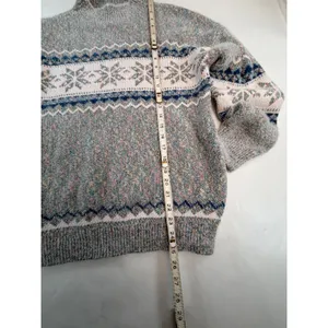 Vintage Style Fair Isle Snowflake Mock Neck Sweater Grey Multi Size L thumbnail 4