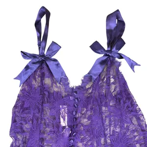 Vintage Victorias Secret Gold Label Purple Floral Lace Bodysuit Bows Size Large‎ thumbnail 2