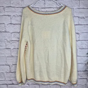 Umgee Crochet Granny Square Cardigan Sweater L XL Boho Knit Button Front Cream thumbnail 5