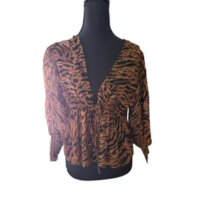 GANNI Animal Print Tie Front Blouse Top EU 34 XS 100% Viscose thumbnail 4