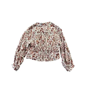 Anthropologie Gauzy Cream Floral‎ Button Front Cropped Blouse Rust Long Sleeve thumbnail 11