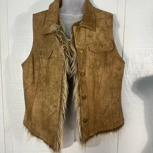 Wilson’s Leather Maxima Brown Fur Lined Vest Size XL EUC thumbnail 3