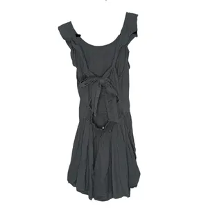Free People‎ Mini Dress Womens Medium Grey Excellent Boho Open Back Ruffle Linen thumbnail 6