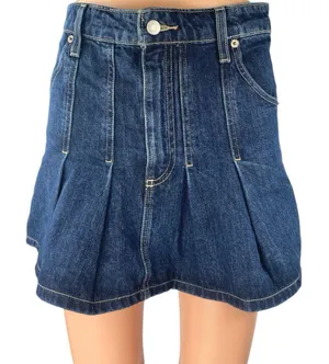 Zara Women's Blue Pleated High Waisted Mini A-Line Flared Denim Jeans Skirt XS thumbnail 1