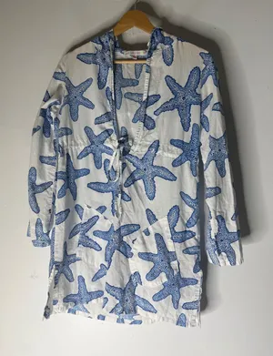 Barbara Gerwit Starfish Hooded Beach Cover Up Tunic Blue White Medium thumbnail 1