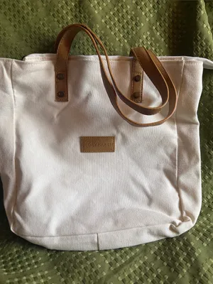 Cozy Earth Cream Canvas Tote with Tan Leather Straps thumbnail 1