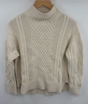 J.Crew swingy cable knit cream cotton mockneck sweater women’s XS fisherman thumbnail 1
