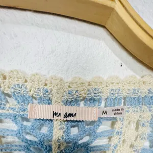 Elegant Blue and Cream Crochet Blouse thumbnail 6
