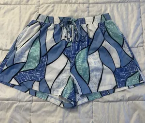 Shein Blue Shorts White Geometric Drawstring Waist Summer Beach Pool Large Women thumbnail 1