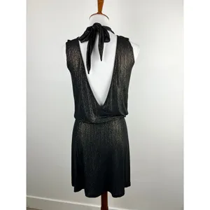 Veronica M Black‎ Gold Lurex Sparkle Mock Neck Backless Draped Cocktail Dress XS thumbnail 2