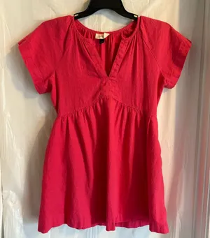 Universal Thread Pink Linen‎ Blend V-Neck Babydoll Mini Dress Women’s Sz Small thumbnail 1
