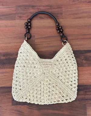 Boho Woven Straw Shoulder Bag with Beaded Strap 🌿 thumbnail 1
