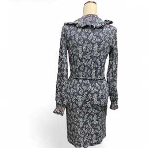 Boden Womens Navy Smocked Detail Jersey Tie Waist Cottagecore Dress Size 8R‎ thumbnail 5