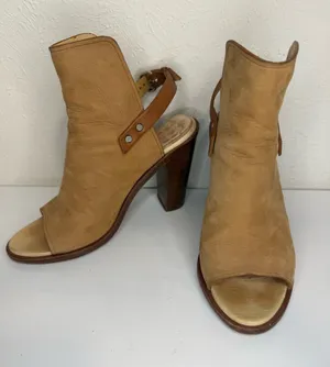 Rag & Bone Tan Suede Peep Toe Ankle Booties Heels 36.5 thumbnail 1