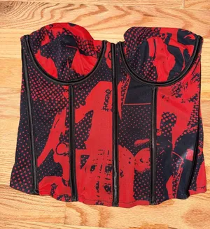 Edikted printed mesh corset fitted strapless top grunge rave festival medium thumbnail 1