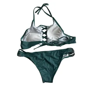 NWT Women’s Strappy Two Piece Bikini Set L Green Beach Summer Resort Vacation thumbnail 2