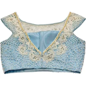 Sherri Hill Beaded Sequin Baby Blue Cropped Satin‎ Low Back Top 10 Prom thumbnail 2